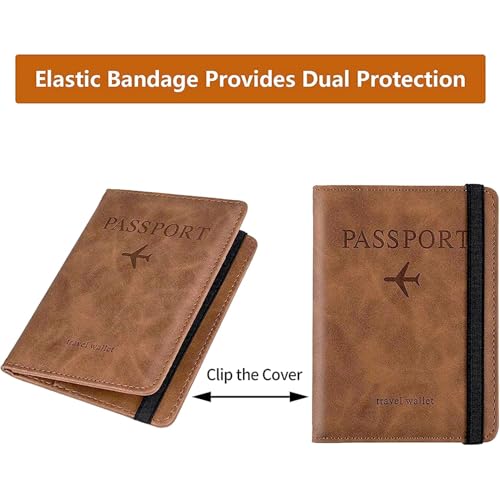 Image of PU Leather Passport Holder Travel Wallet Organiser for Men & Women | 4 Card Slots 2 SIM Slots Money Case | Travel Document Case Cover Passport Pouch Slim Unisex Gift - (Pack of 2) Brown