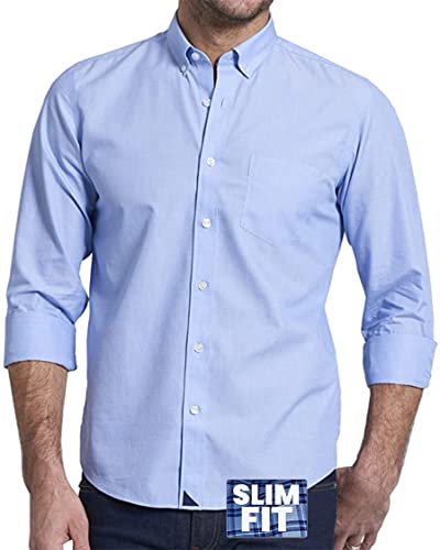UNTUCKit Hillside - Untucked Shirt for Men, Solid Blue, 100% Cotton, Tall Slim Fit