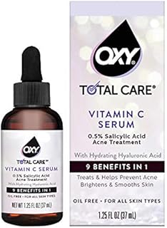 OXY TOTAL CARE Vitamin C Serum With Hydrating Hyaluronic Acid + Gentle 0.5 Salicylic Acid- Oil-Free, Clears Acne, Evens Tone, Makes Skin Glow - For Acne-Prone, Dry-to-Oily Skin At Any Age, 1.25 FL OZ