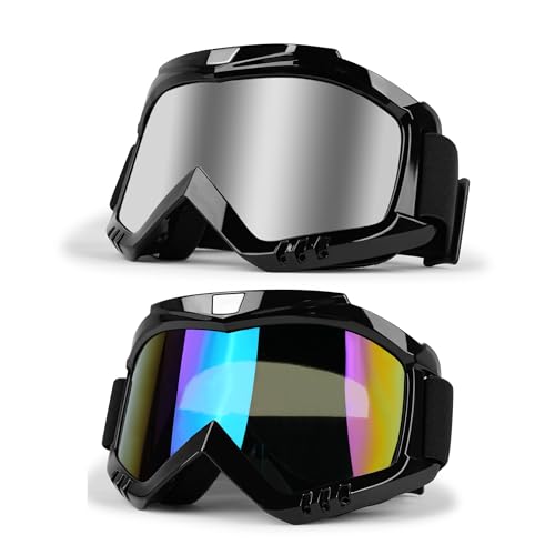 Image of Professional Motorcycle Motocross Goggles Men & Women ATV Dirt Bike Goggles | Wide Vision Glasses, Powersports Motobike Goggles, UV400, Anti-Fog Scratch, Windproof, Dustproof, 2 Pack (Sliver+Color)
