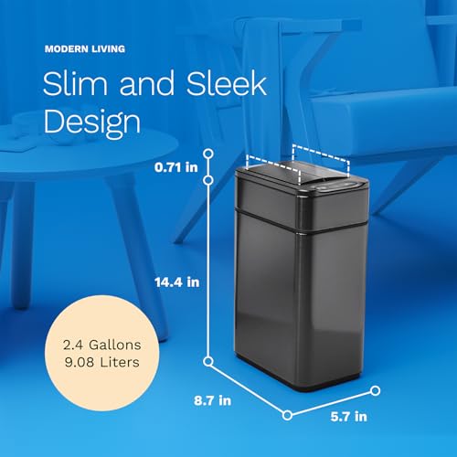 Image of hOmeLabs 2.4 Gallon Touchless Sensor Trash Can, Automatic Retractable Butterfly Lid, Batteries Included, Space-Efficient, Easy Clean, Battery-Powered (Pack of 2)