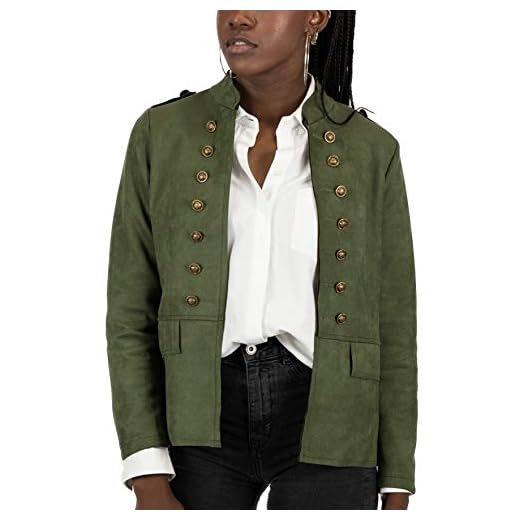 Mer's Style - Chaqueta Cazadora Militar de Ante, Verde Talla S-38 Mujer