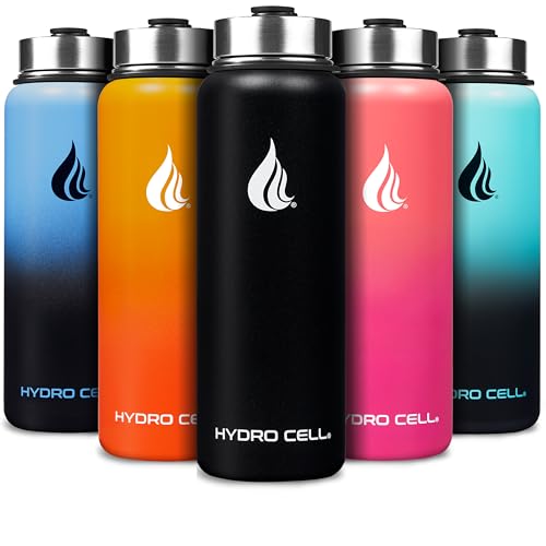 Image of HYDRO CELL Stainless Steel Insulated Water Bottle with Straw - For Cold & Hot Drinks - Metal Vacuum Flask with Screw Cap and Modern Leakproof Sport Thermos for Adults (Black 40oz)