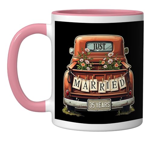 Taza cerámica pareja aniversario 35 años rosa/blanco miniatura 1