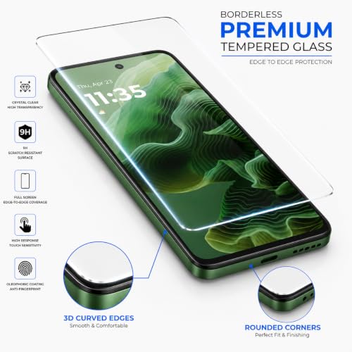 Image of ArmourPro 3D Borderless Tempered Glass for Motorola G75 and Motorola G35, HD Clear Curved Edge to Edge Screen Protector, 9H Hardness, Oleophobic Coating, Case Friendly | Pack of 1