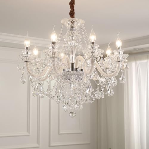 Lustre à bougies 6 lumières style Empire en cristal blanc pour cuisine et séjour