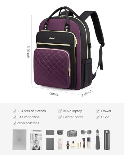 Image of LOVEVOOK Laptop Backpack Purse for Women, 15.6 inch Laptop Bag for Travel with USB Port, Water Resistant Lightweight Daypacks for College Work Business, Nurse Teacher Computer Backpacks