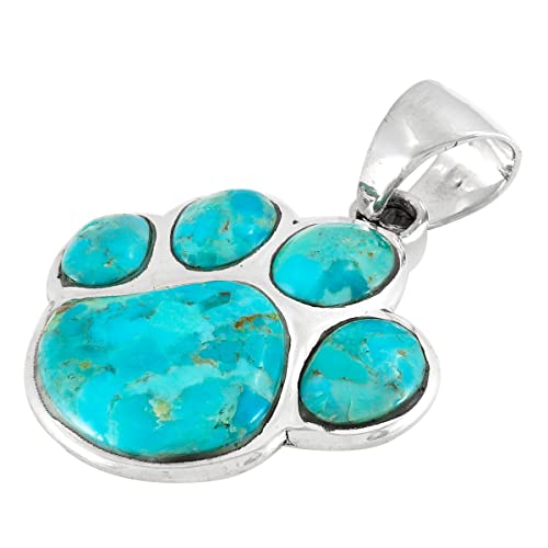 Turquoise Network Dog or Cat Paw Necklace Pendant 925 Sterling Silver Genuine Gemstones (with 20" Chain)2