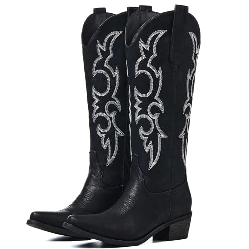Image of Cowboy Boots for Women, Cowgirl Boots with Embroidered and Chunky Heel, Ideal for Daily Wear and Country Fashion