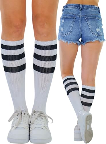 Image of ToBeInStyle Women's Premium Below Knee Athletic Socks w /Contrasting Wide Stripes