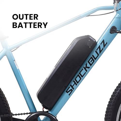 Image of Neelam Shockbuzz NB 1.0 Electric Bicycle 26T | 36V 250W Motor | 7.8Ah Removable Battery | Dual Disc Brakes | Front Suspension | Memory Foam Saddle | Unisex E-Cycle | Blue