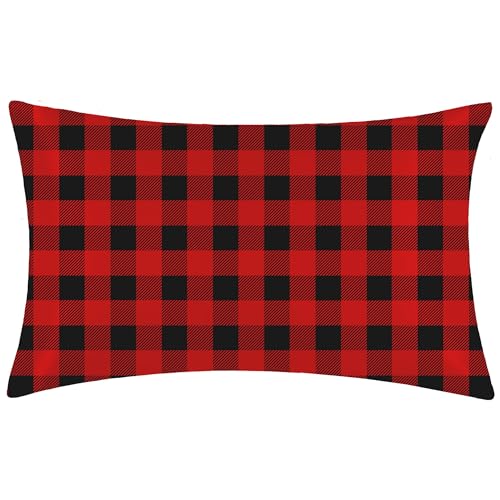 1 Pack Satin Pillowcase Christmas Black and Red Plaid Similar to Silk Pillow Cases