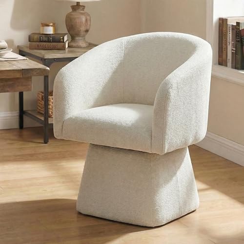 Image of VKNOW Upholstered Swivel Dining Chairs Set of 2 with Barrel Back and Arm | Modern Accent Arm Chair with Thickened Cushion, Soft Chenille Fabric, for Dining Room, Living Room, Vanity, Beige