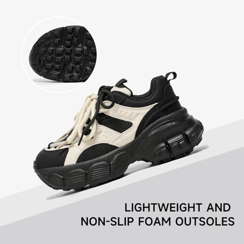 Image of BEAU TODAY Women's Walking Shoes, Chunky Platform Fashion Sneakers for Women, Comfortable Casual Lightweight Lace-up Gym Workout Athletic Tennis Shoes