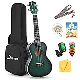 Donner Concert Ukulele Professional 23 Inch Mahogany Ukelele for Adult Beginner Kid Ukele Bundle with Online Lesson Gig Bag Aquila String Pick Tuner Strap Cloth DUC-200G Green
