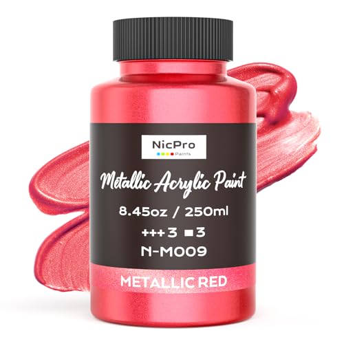 Image of Nicpro Metallic Red Acrylic Paint, 8.45oz /250ml Large Metallic Paint | Non Toxic, Non Fading Craft Paints for Metal, Wood, Clay, Fabric, Canvas, Furniture, Handcrafts, Art Supplies