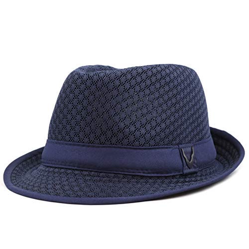 The Hat Depot Light Weight Classic Soft Cool Mesh Crushable Fedora hat (L/XL, Navy)
