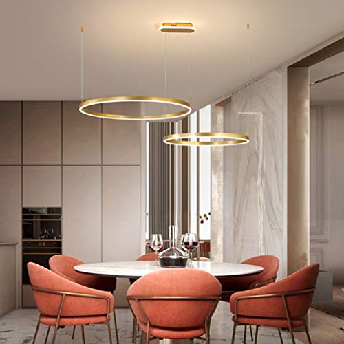 Preisvergleich Produktbild Modern Dimmbar LED Pendelleuchte Ring Hängeleuchte Kreative Golden Kronleuchter Höhenverstellbar Pendellampe DIY Dekorative Hängelampe für Halle Wohnzimmer Esszimmer mit Fernbedienung ,Gold,Ø40+60cm