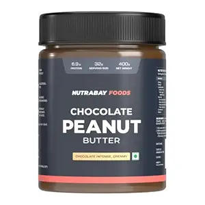 Nutrabay Foods Peanut Butter (Creamy) - Chocolate Intense, 400g | 100% Roasted Peanuts, 22g Protein, Zero Cholesterol, Vegan, Gluten Free, Non GMO