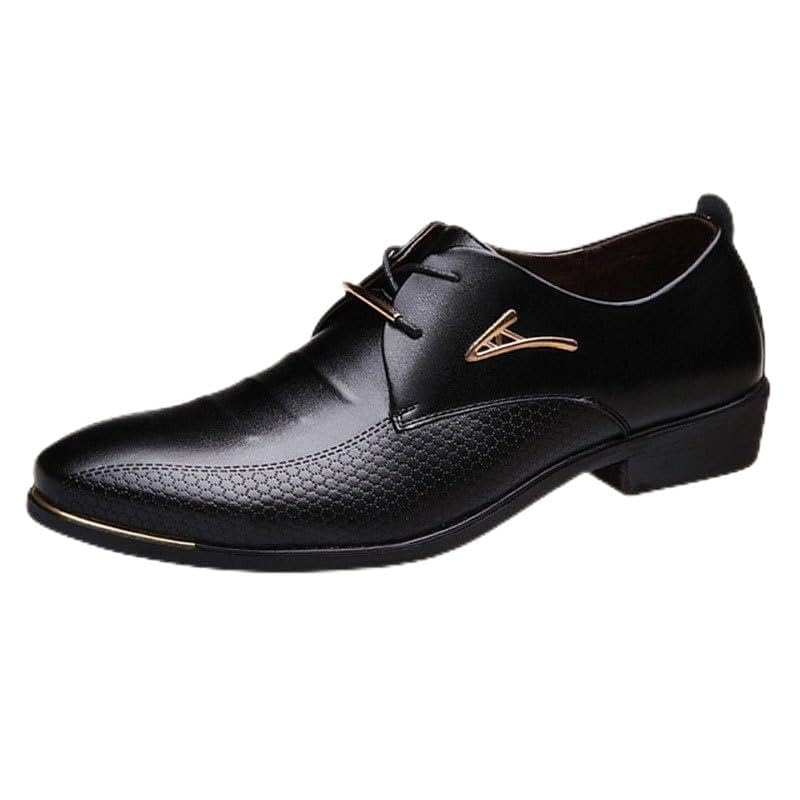 Men's Dress Shoes Oxfords Slip On Fashion Printed Lace-Up Pointed-Toe Oxfords Shoes Classic Formal Oxford