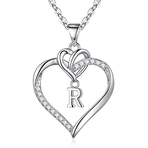 STORUP Heart Initial Necklaces for Women Dainty Heart Letter R Pendant Necklace Jewelry for Women Mothers Day Birthday Gifts for Mom Wife Her