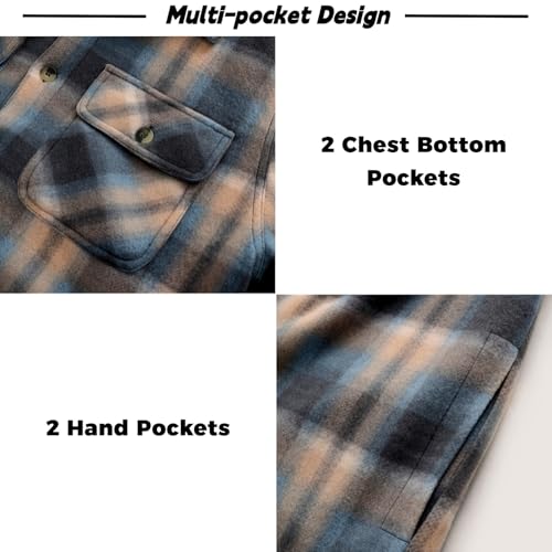 Image of LeeHanTon Mens Flannel Jackets Sherpa Lined Fleece Zip Up Winter Warm Workout Plaid Sweatshirt with Hood