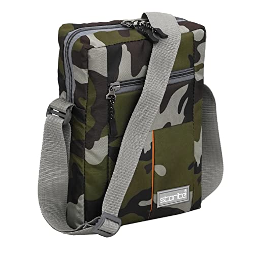 Storite Small Size Army Print Padded Nylon Cross Body Sling bag Office Travel One Side Bag for Men Women (25x19x7cm, GreenGrey)