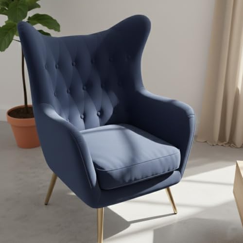 Image of Lakdi The Furniture Luxury Wingback Lounge Chair with Upholstered Velvet & Gold Legs, Modern Glam Tufted Accent Chair for Living Room & Bedroom | 5 Years Warranty | Free Assembly - 15185257