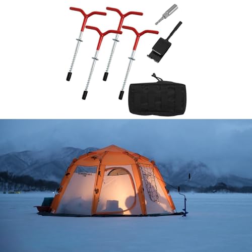 Yiju 4X Ice Fishing Anchors Ice Anchor Drill Adapter Tent Pegs, Accessories Practical Ground Nails, Anchor Tool Shelter Anchors, with Socket