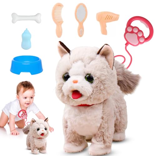 Jouet électronique interactif pour chat - Jouet en peluche pour enfants qui courent la queue et la langue qui bouge la langue - Cadeau de 3 4, 5, 6 animaux de...