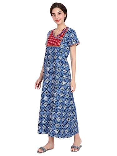 Image of Evolove Women's Cotton Long Maxi Night Gown Nighty Dress with Pocket, Super Soft Comfortable (LNG-Cotton-2)