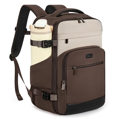 mibasies 30L Travel Backpack for Women & Men: Flight Approved Carry On Backpack TSA Personal Item Bag with Water Bottle Pocket Weekender Essentials Backpacks fits 15.6 Laptop - Black Coffee