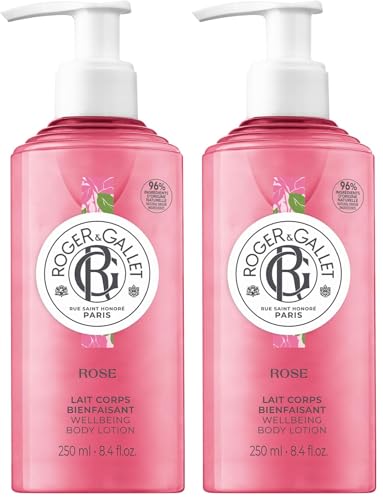 Roger&Gallet - Lait Corps Bienfaisant Rose 250ml - Lait Corps Hydratant Parfumé - Beurre de Karité - 96% d'ingrédients d'origine naturelle (Lot de 2)