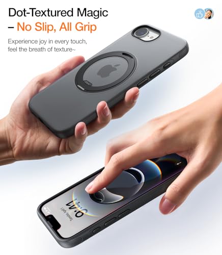 Image of TORRAS 360 Magnetic Stand for iiPhone 17e Case & iPhone 16e, [Fit for MagSafe] [Military-Grade Protection] Translucent Slim Case for iPhone 17e, Obsidian Black, Ostand O3 Fitness Series