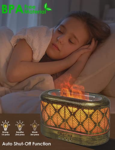 Metal Essential Oil Diffusers With Flame Light | Super Quiet Fire Diffuser For Essential Oils | Aromatherapy Diffuser With Auto Shut-Off Function | Cool Mist Humidifier For Home Office (Golden) #TOP3