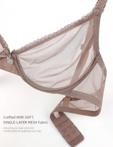 Image of Upushall Mesh Unlined Bras for Women Plunge Demi Lace Sexy Underwire Bra