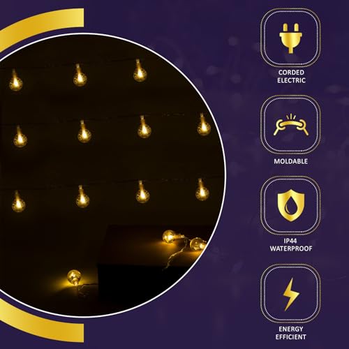 Image of Lexton Ball Shaped 20 Led Crystal String Light |Plug Sourced| Yellow|for Indoor & Outdoor Decorations
