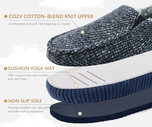Image of ONCAI Mens Clog Slippers with Arch Support Stripe Faux Fur Cotton-Blend High-Density Memory Foam Warm House Slippers Slip-on Indoor Outdoor Rubber Sole Size 7-16