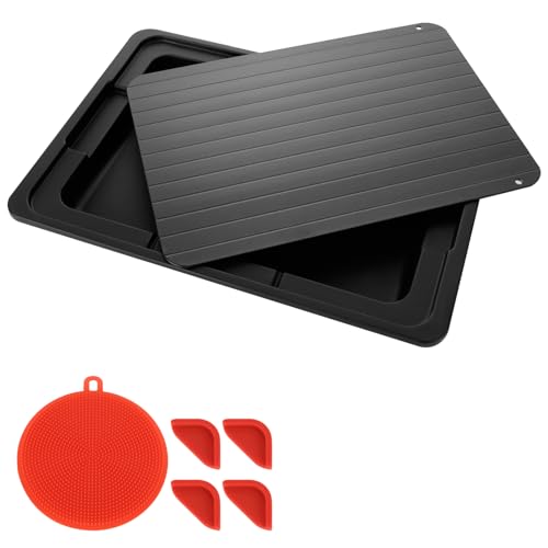 ASelected Fast Thaw Miracle Defrost Tray 295 x 205 x 2 mm - Rapid Thawing Aluminium Plate with Silicone Corner Protectors & Brush