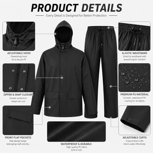 Image of Rain Suit For Men & Women Waterproof Heavy Duty Rain Gear Reflective Jacket for Fishing Outdoor Work Raincoats