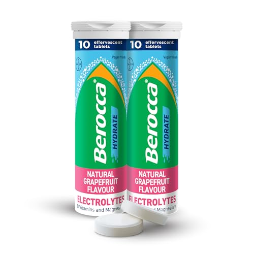 Berocca Hydrate - Electrolytes for Fast Hydration & B Vitamins Enhance Hydration & Energy Support Food Supplement with Natural Grapefruit Flavour Effervescent Tablets (20 Tablets)