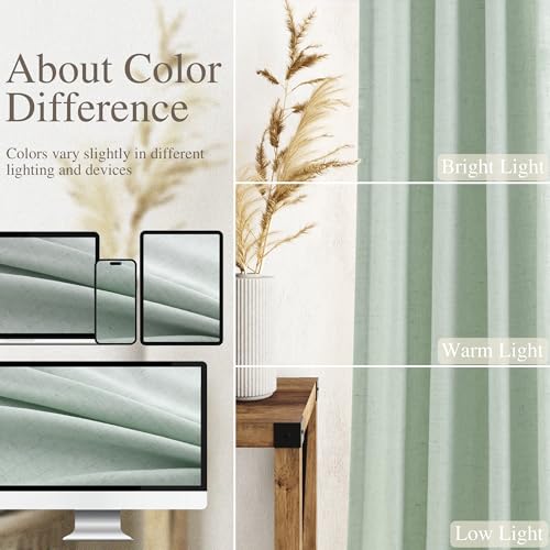 Image of Extra Long Aqua Green Linen Curtains 120 Inch for Living Room 2 Panels Set Rod Pocket Back Tab Light Filtering Semi Sheer Linen Window Drapes Privacy High Ceiling Drapes for Farmhouse 52x120