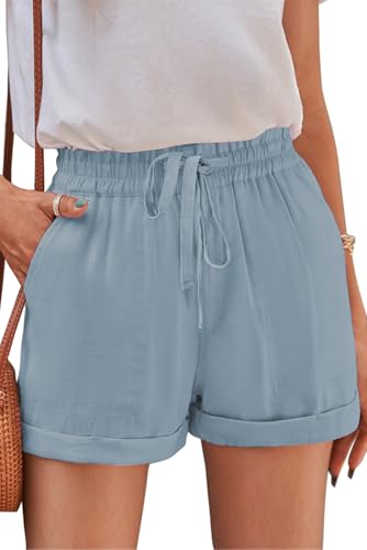 Image of YOCUR Womens Lightweight Shorts Casual Baggy Trendy Hot Pants Elastic Waist Drawstring Comfy Shorts