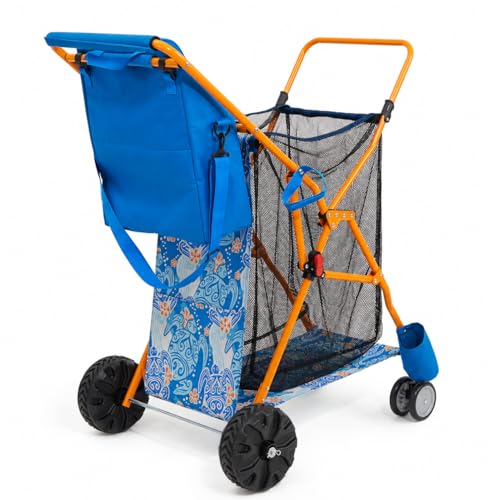 Old Bahama Bay Beach Cart with Large Wheels for Sand Wide Wheelbase Beach Wagon with Insulated Cooler Bag Body Board and Umbrella Holder | 100lb Capacity