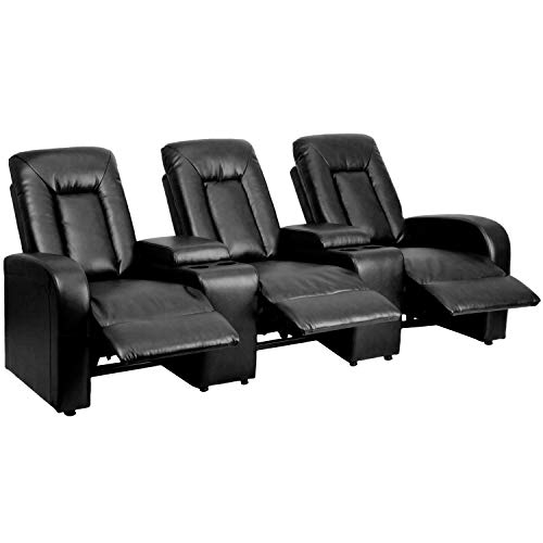 image for Flash Furniture Eclipse Series 3-Seat Reclining Black LeatherSoft Thea