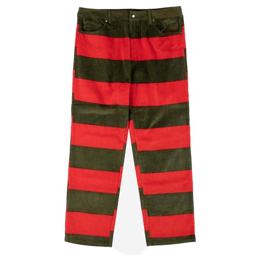 A Nightmare On Elm Street Embroidered Logo Adult Red & Green Striped Corduroy Pants-Large