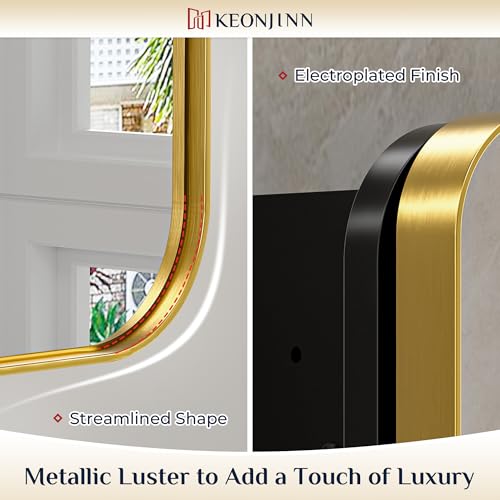 Keonjinn Gold Bathroom Medicine Cabinet with Mirror 16 x 24 Inch, Small Brushed Brass Medicine Cabinet, Stainless Steel Framed, Stepless Adjustable Shelves, DTC Hinges, Recessed or Surface Mount