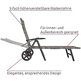 TecTake 800722 Aluminium Poly Rattan Sonnenliege mit Armlehnen und Rollen, klappbar, Gartenliege mit höhenverstellbarer Rückenlehne – Diverse Farben – (Grau | Nr. 403219) - 5
