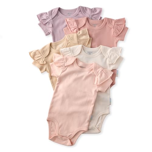 Butterblu Rory 5-Pack Short Sleeve Ruffle Shoulder Bodysuits 100% Organic Cotton for Baby Girls Sorbet 12 Months