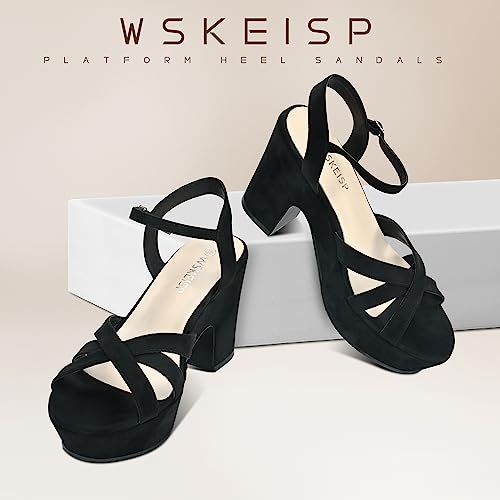 WSKEISP Women's Platform Heels Sandals Ankle Strap Block Chunky Heel Suede Peep Toe Fashion Dress Wedding High Heeled Wedges Pumps2